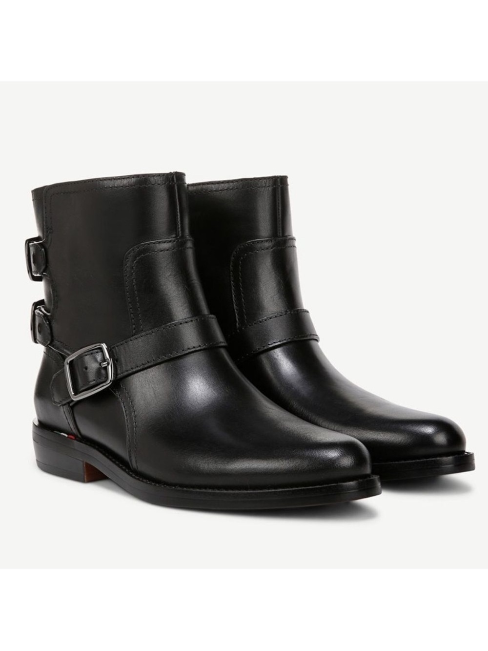 Franco Sarto Women's Prina Block Heel Moto Ankle Boots Black Leather Size 8